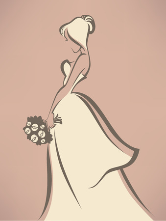 romantic bride in white dressのイラスト素材