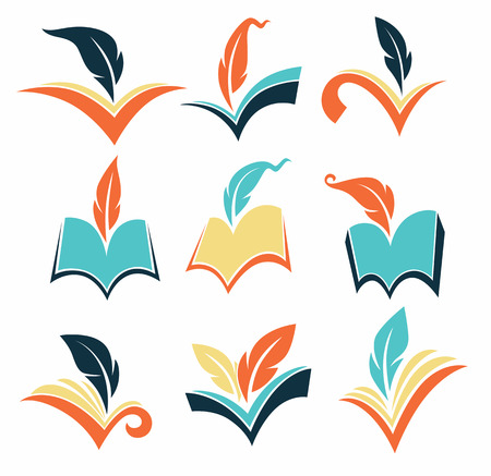 vector collection of old books, reading and writing symbolsのイラスト素材