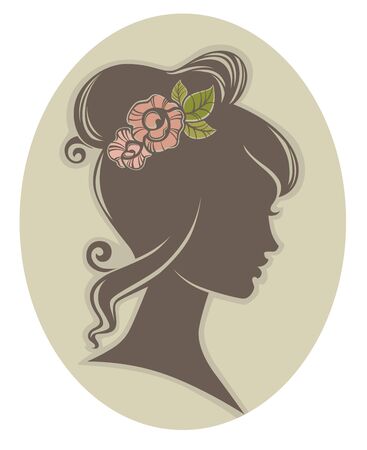 vector floral decoration for woman hair, vector silhouetteのイラスト素材
