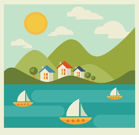 summer landscape in flat styleのイラスト素材