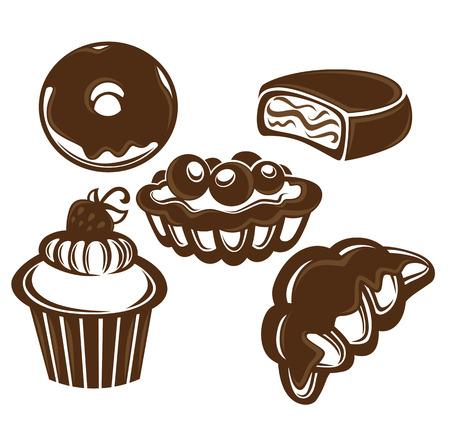Vector collection of cakes and bakery images, symbols and emblemsのイラスト素材