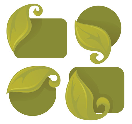 vector collection of green leaf frames and stickersのイラスト素材