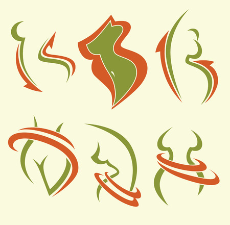 women health, beauty and diet symbols, emblems and iconsのイラスト素材