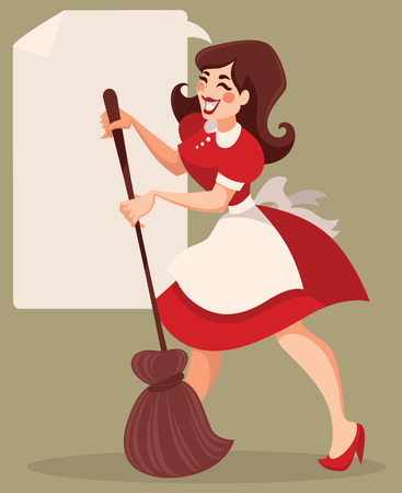 retro cleaning, vector cartoon illustrationのイラスト素材