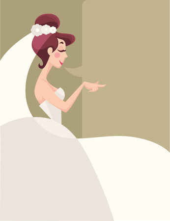 cartoon romantic bride, vector greeting cardのイラスト素材