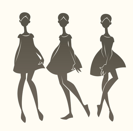 cartoon fashion silhouettes, vector girls cのイラスト素材