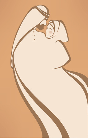 muslim wedding, bride and groom, wedding card in elegant styleのイラスト素材