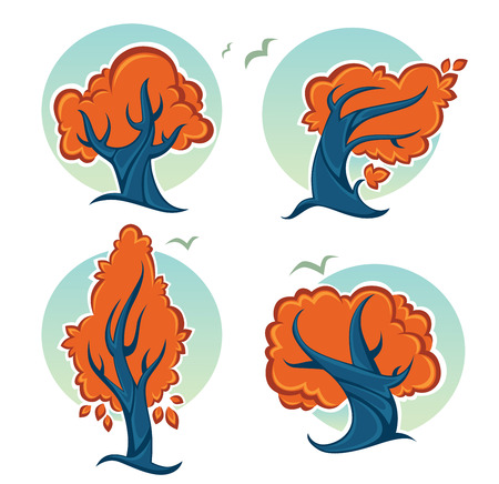 vector set of ecology and nature, autumn tree signs and iconsのイラスト素材