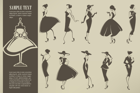 new look girls, vector collection of girls in retro styleのイラスト素材