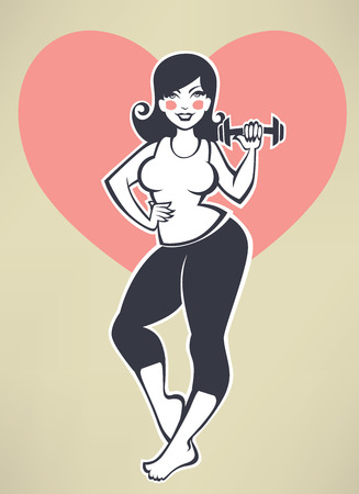 plus size fitness, vector girl doing workoutのイラスト素材