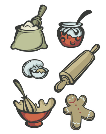 New Year cooking collection, vector emblems and symbolsのイラスト素材