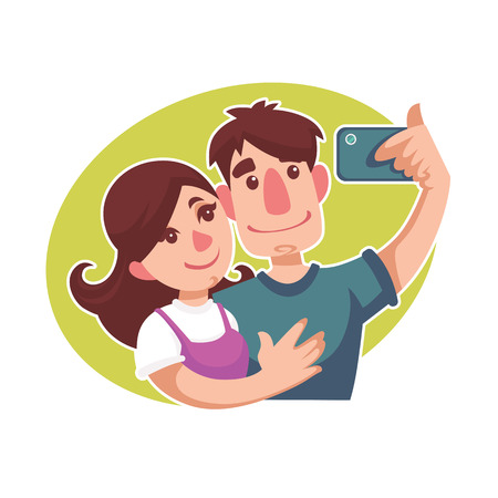 funny cartoon couple, doing selfyのイラスト素材