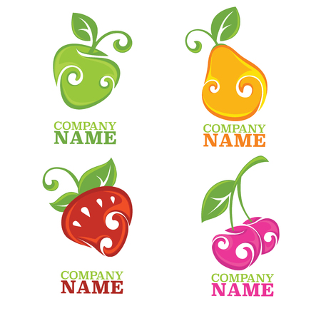 vector collection of fresh stylized fruits and berriesのイラスト素材