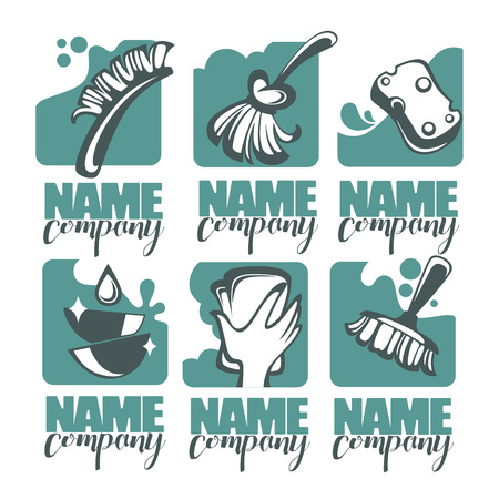cleaning, washing, sweeping and chamberwork, vector emblem,  and symbols collectionのイラスト素材