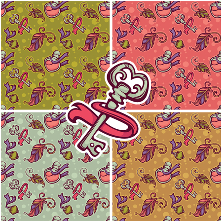 key to my heart, vector patterns collection in boho styleのイラスト素材
