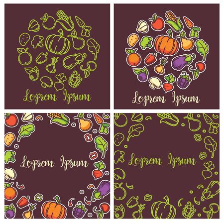 fresh organic fruits and vegetables frames, badges and tagsのイラスト素材