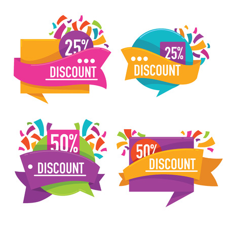 vector collection of bright discount tags, banners and stickersのイラスト素材