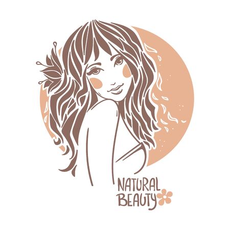 handdrawn vector portrait of beautyful girl with flower in the hairのイラスト素材