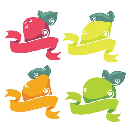 vector collection of fresh stylized fruits and berries in flat styleのイラスト素材