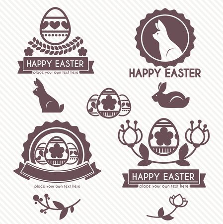 Vector collection of cute retro icons and logo badges  for easter designのイラスト素材