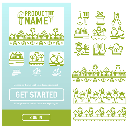 linear gardening collection, icons and template for your app, RGB colorのイラスト素材