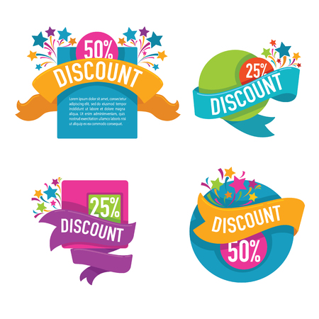 Collection of bright discount tags, banners and stickersのイラスト素材