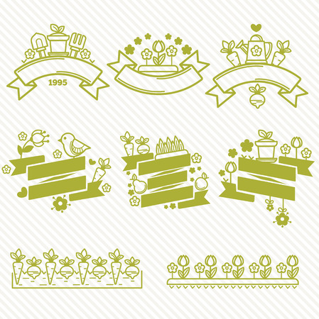 linear and gardening badges and templates collectionのイラスト素材
