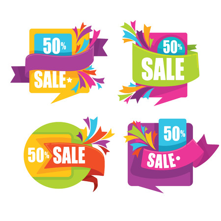 Collection of bright sale tags, banners and stickersのイラスト素材