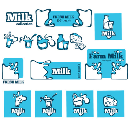 dairy produce, illustration, set of objects, icons, stickers and labelsのイラスト素材