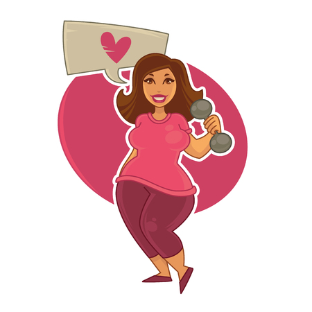 be fit, doing fitness pretty overweight girl, cartoon illustrationのイラスト素材