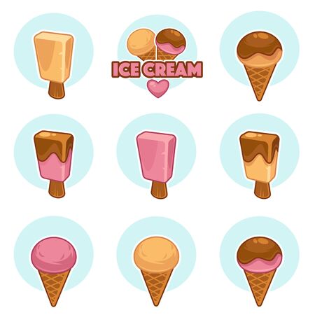 funny cartoon icecream icons emblems and labelsのイラスト素材