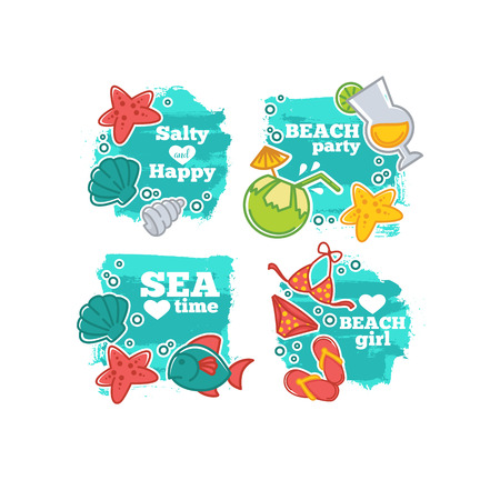 summer time  and sea life, stickers,  badges and templatesのイラスト素材