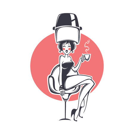 sexy client in hairdresser salon, illustrationのイラスト素材