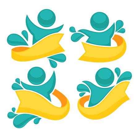 vector collection of aqua park and swimming actionsのイラスト素材