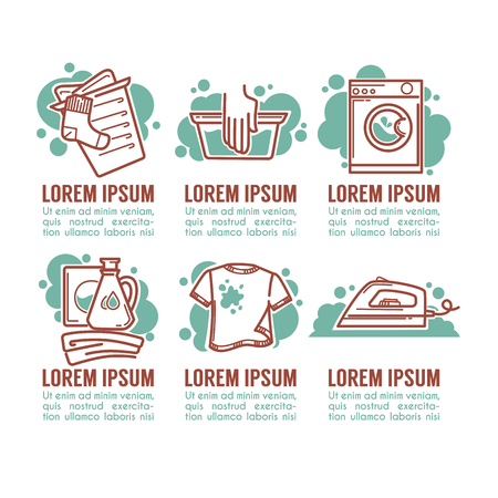 laundry and cloth washing linear emblemsのイラスト素材