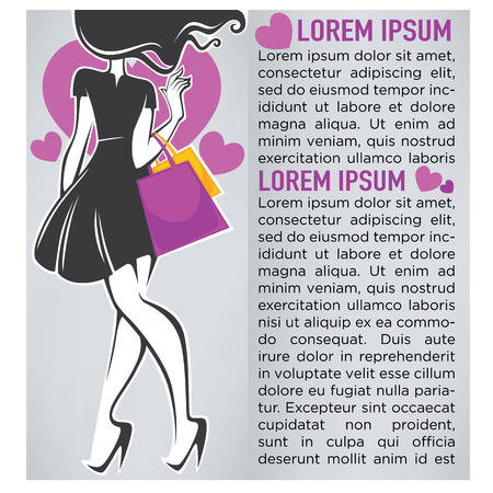vector brochure background with image of elegant girl and shopping bagのイラスト素材