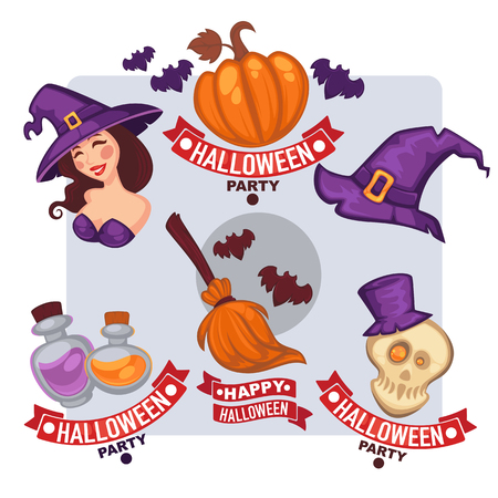vector cartoon collection of bright stickers and icons for your Halloween partyのイラスト素材