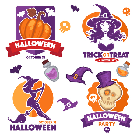 vector cartoon collection of bright stickers and icons for your Halloween partyのイラスト素材