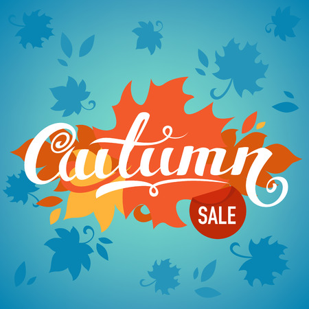 Autumn season sale, lettering composition and leaves, for your banner, flyer, cardのイラスト素材