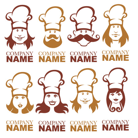 man and woman happy chef, vector portraits for your logo designのイラスト素材