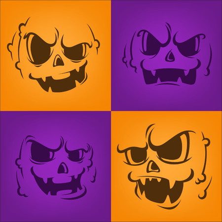 horrible pumpkin faces for your halloween greeting designのイラスト素材