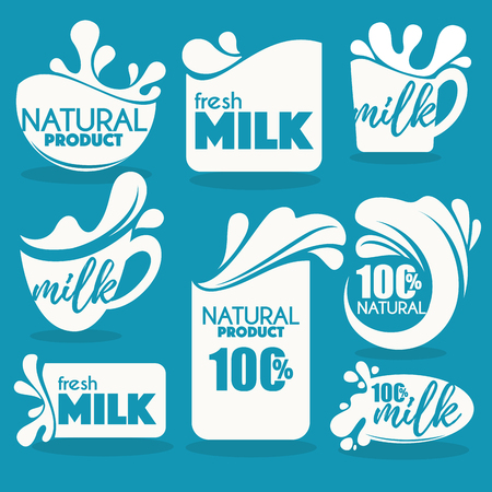 vector collection of fresh and natural milk emblems, symbolsのイラスト素材