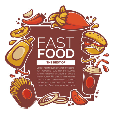 best of american fastfood ingredients for your menu, banner or flyer templateのイラスト素材