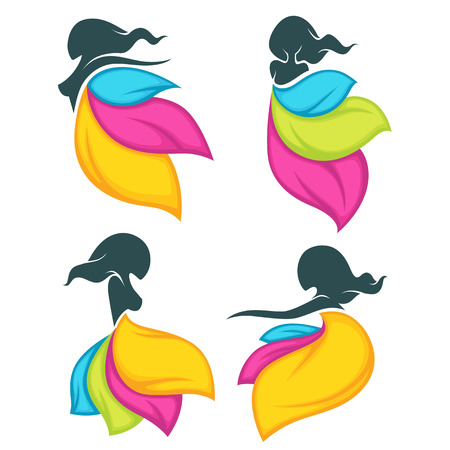 beautiful girls in bright dresses looks like a vibrant flowers for your logoのイラスト素材