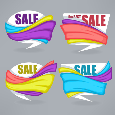 super sale, vector collection of bright discount bubble tags, banners and stickersのイラスト素材