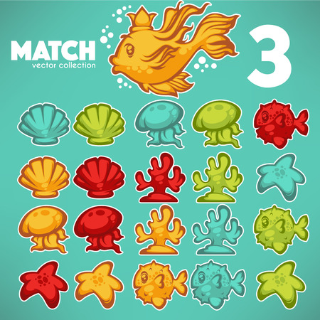 underwater game, match 3, vector cartoon elements for your own mobile gameのイラスト素材