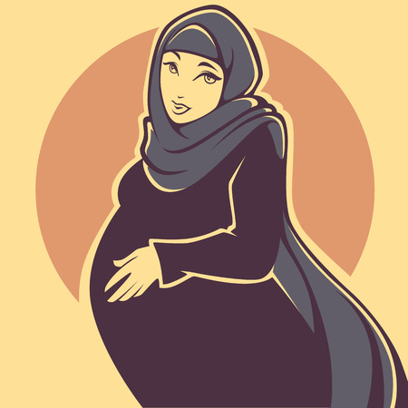 beautiful arabian pregnant young woman, vector illustrationのイラスト素材