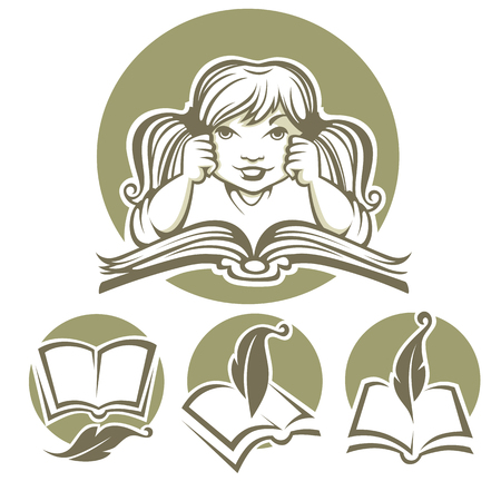 I love books, literature, reading and poetry, vector collection of symbols, logo  and iconsのイラスト素材