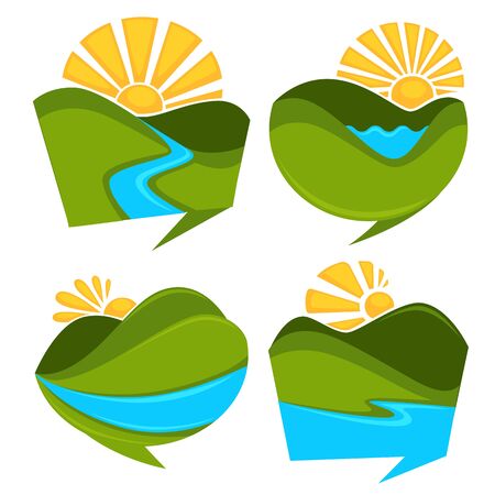 vector collection of lovely landscape and nature symbols and icons look like a speech bubblesのイラスト素材