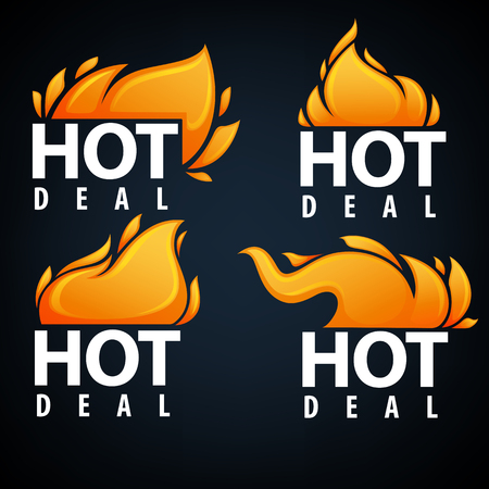 hot deal, vector flame banner, template design collectionのイラスト素材